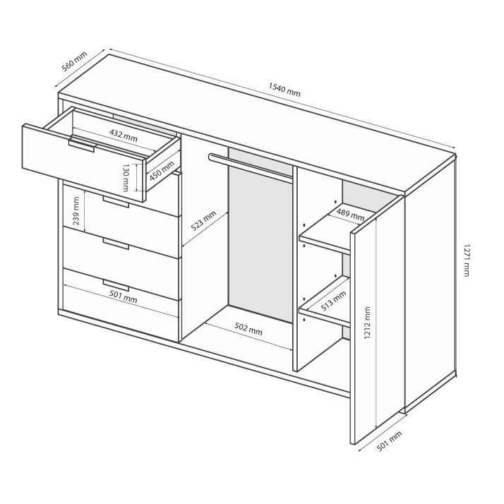 1-door 5-drawer chest of bedroom set Lucia