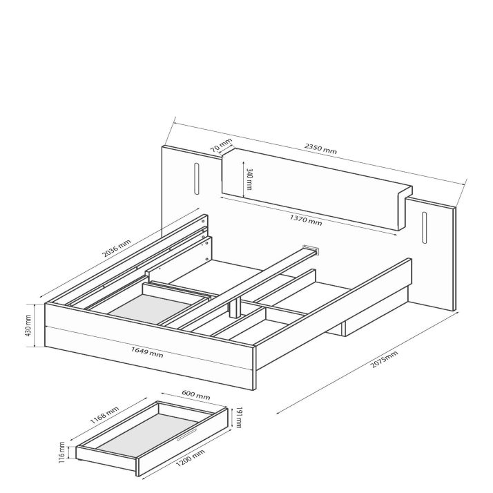 Ліжко Доні 1.6х2.0 з шухлядами