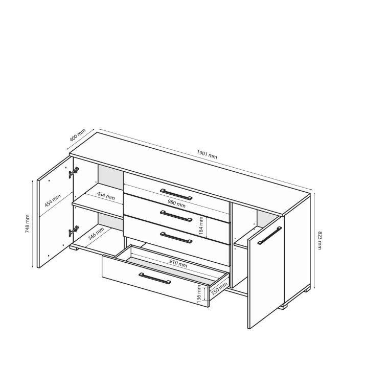 Комод Фемелі 1.9м. 2дв. 4шх.