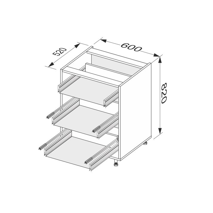 Carcass lower section 60L3DR/820 Pro Hettich of kitchen set