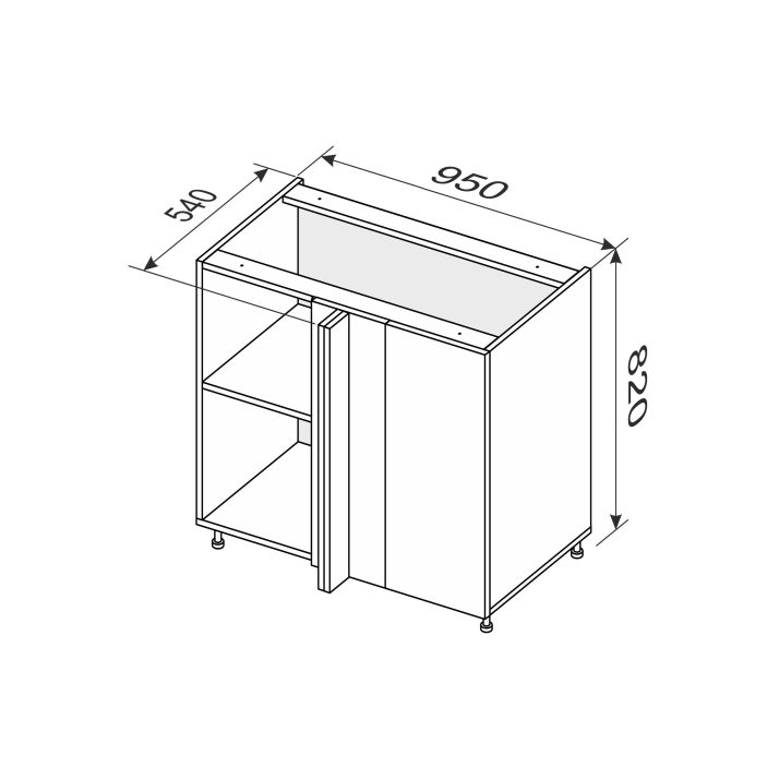 Carcass lower section AngleL 90° 1000×600/820 1dr of kitchen set