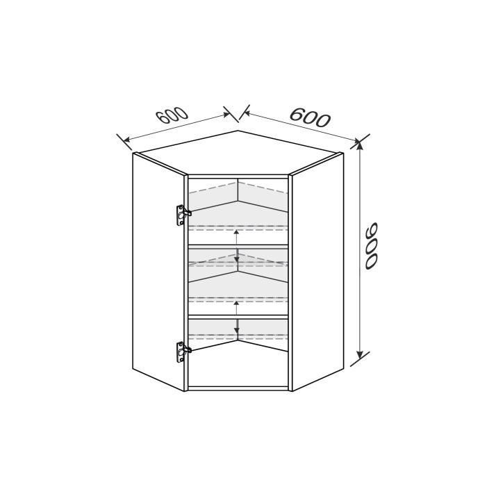 Carcass upper section AngleU 45° 600×600/900 1dr of kitchen set