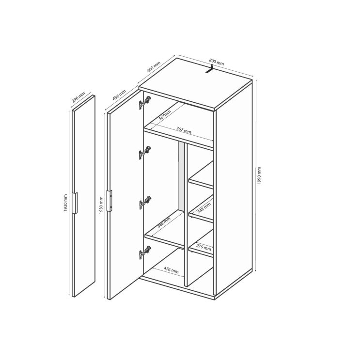 2-door wardrobe without mirrors of hallway set Luna
