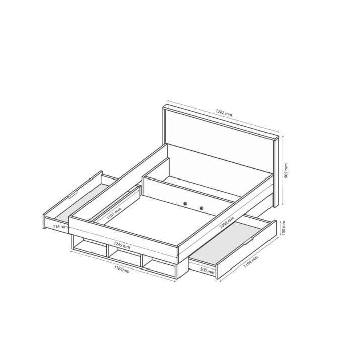 Bed 1,2×2,0 with drawers of children’s set Luna Junior