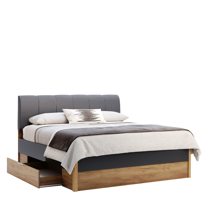 Ліжко Рамона 1.8х2.0 із м’якою спинкою та шухлядами