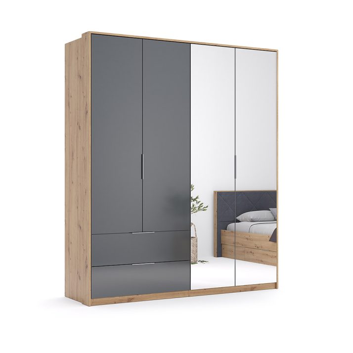 4-door 2-drawer wardrobe with mirrors of bedroom set Raymond
