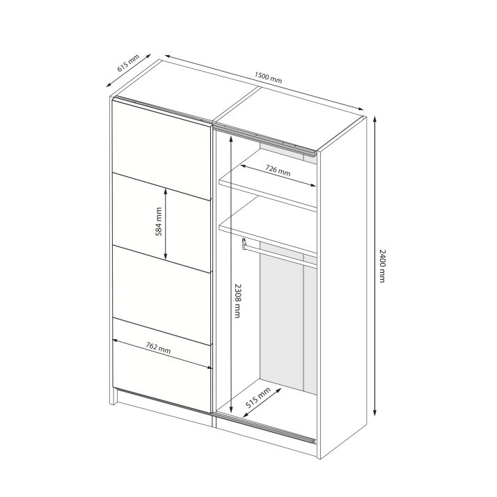 Slide-door wardrobe 1,5х2,4m of bedroom set Family