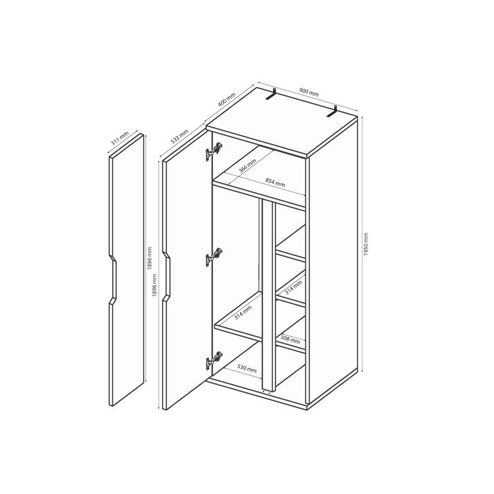 2-door wardrobe without mirror of hallway set Stella