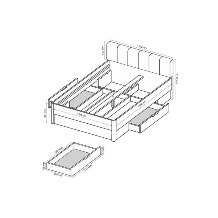 Ліжко Тедді 1.6х2.0 з шухлядами