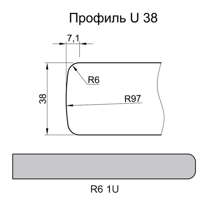 Стільниця 38мм U-подібна Демі Луне (без крайки 4м.п.)