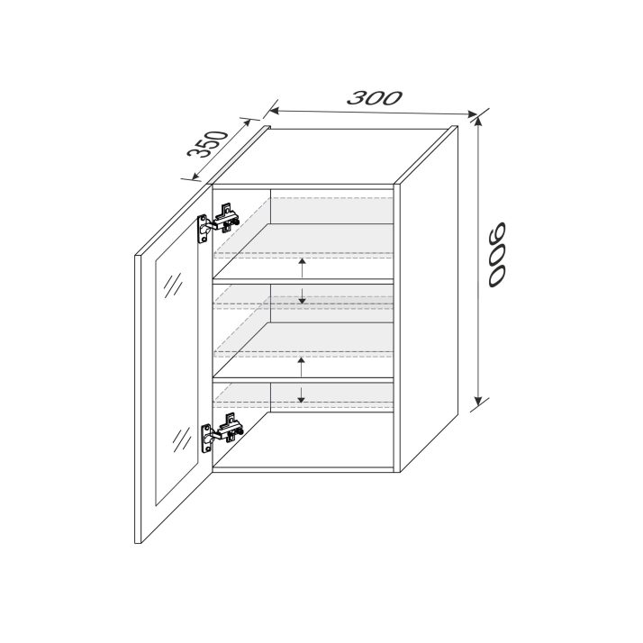 Upper section 30U/900 Pro Blum 1dr of kitchen set Showcase profile