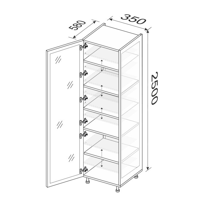 Cupboard section 35CEA/2500 Pro Blum 1dr Angle Ending of kitchen set Showcase profile
