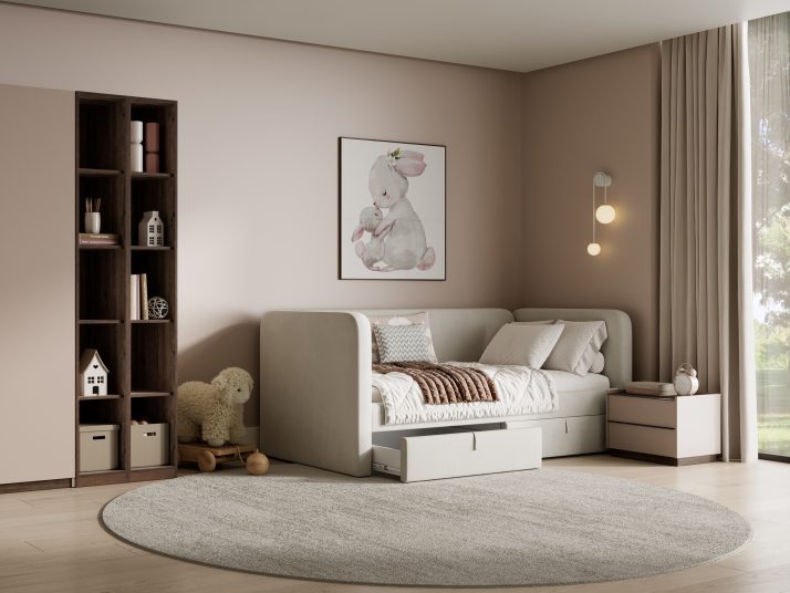 М’яке ліжко Хепі 0,9 з шухлядами (тканина POINT,під замовлення)