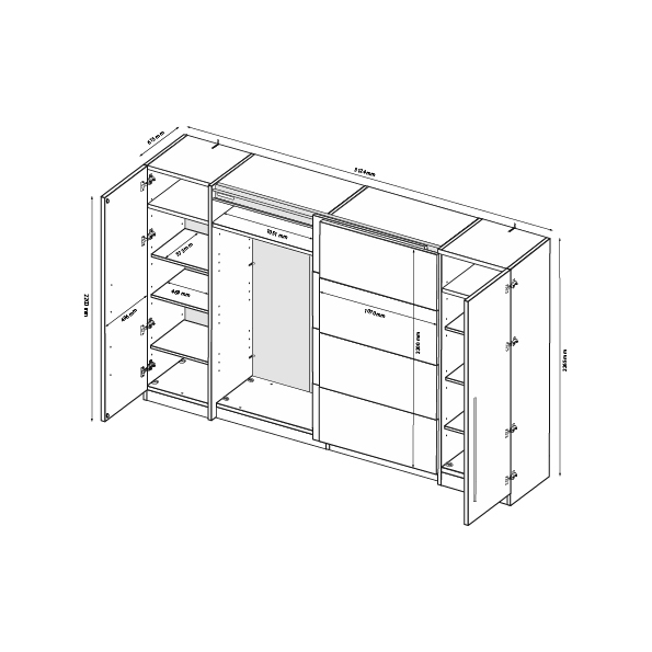 Slide-door wardrobe without mirrors 3,15х2,2m Teddy