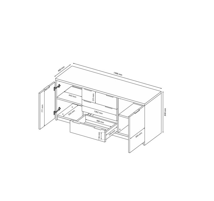 2-door 3-drawer 2,0m chest of livingroom set Arteya