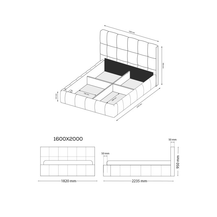 Soft Bed 1,6х2,0 with lift, with frame Tony